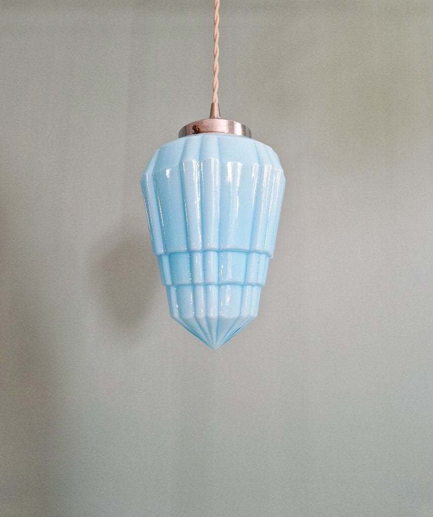 Suspension Art Déco en opaline bleue, années 1920-30, Enlèvement ou Envoi
