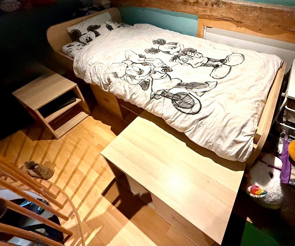 Lit en pin blanc 1 personne avec rangements integres, Maison & Meubles, 100 cm, 210 cm, Enlèvement, Blanc