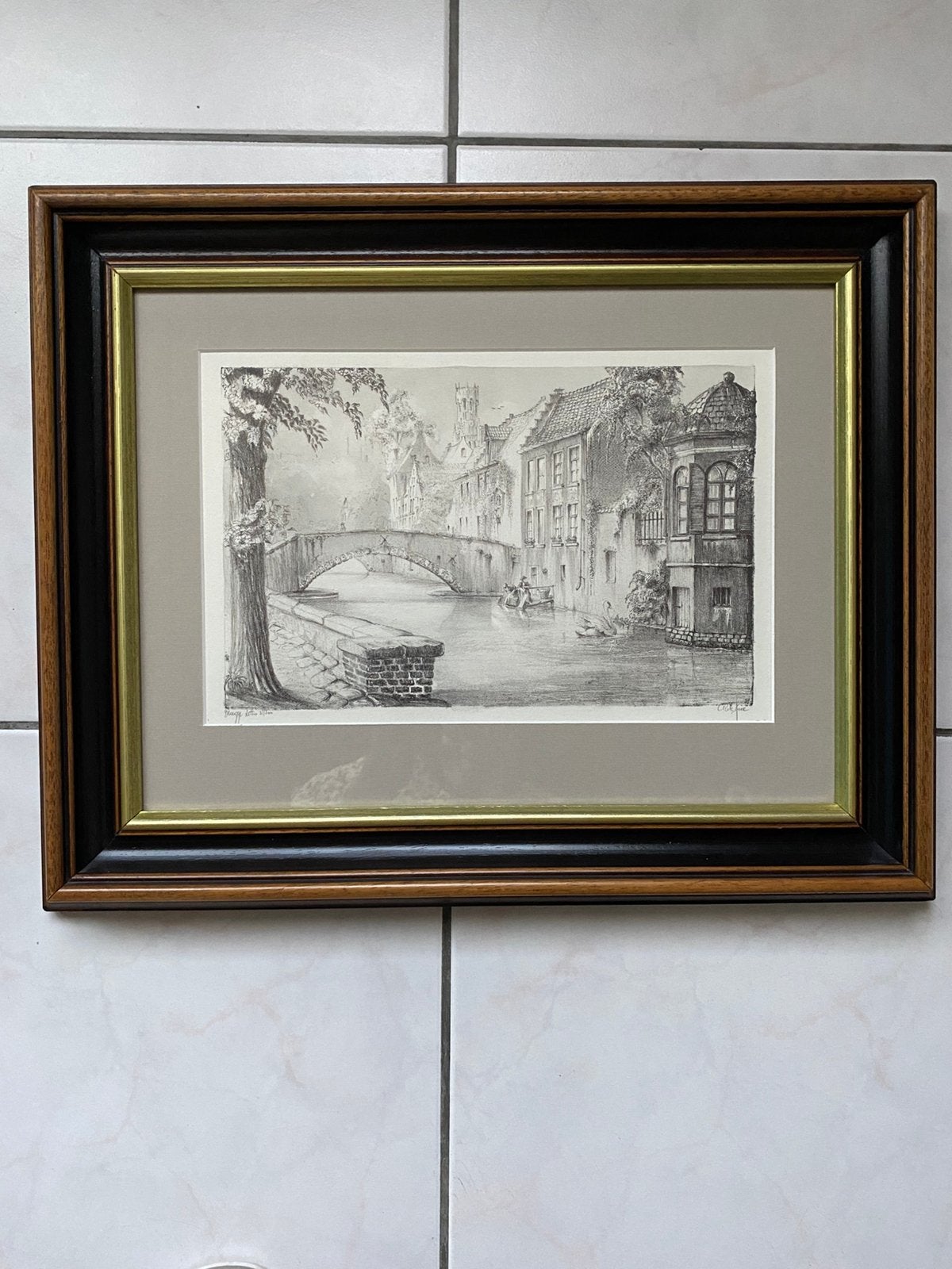 Litho , De paardenbrug in Brugge, Enlèvement ou Envoi, Lithographie, Encadré