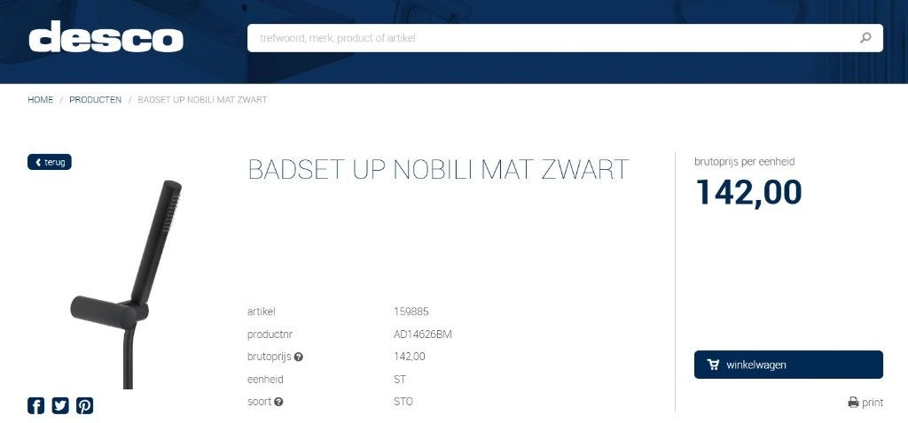 badset nobili mat zwart, Bricolage & Construction, Enlèvement ou Envoi, Neuf, Baignoire