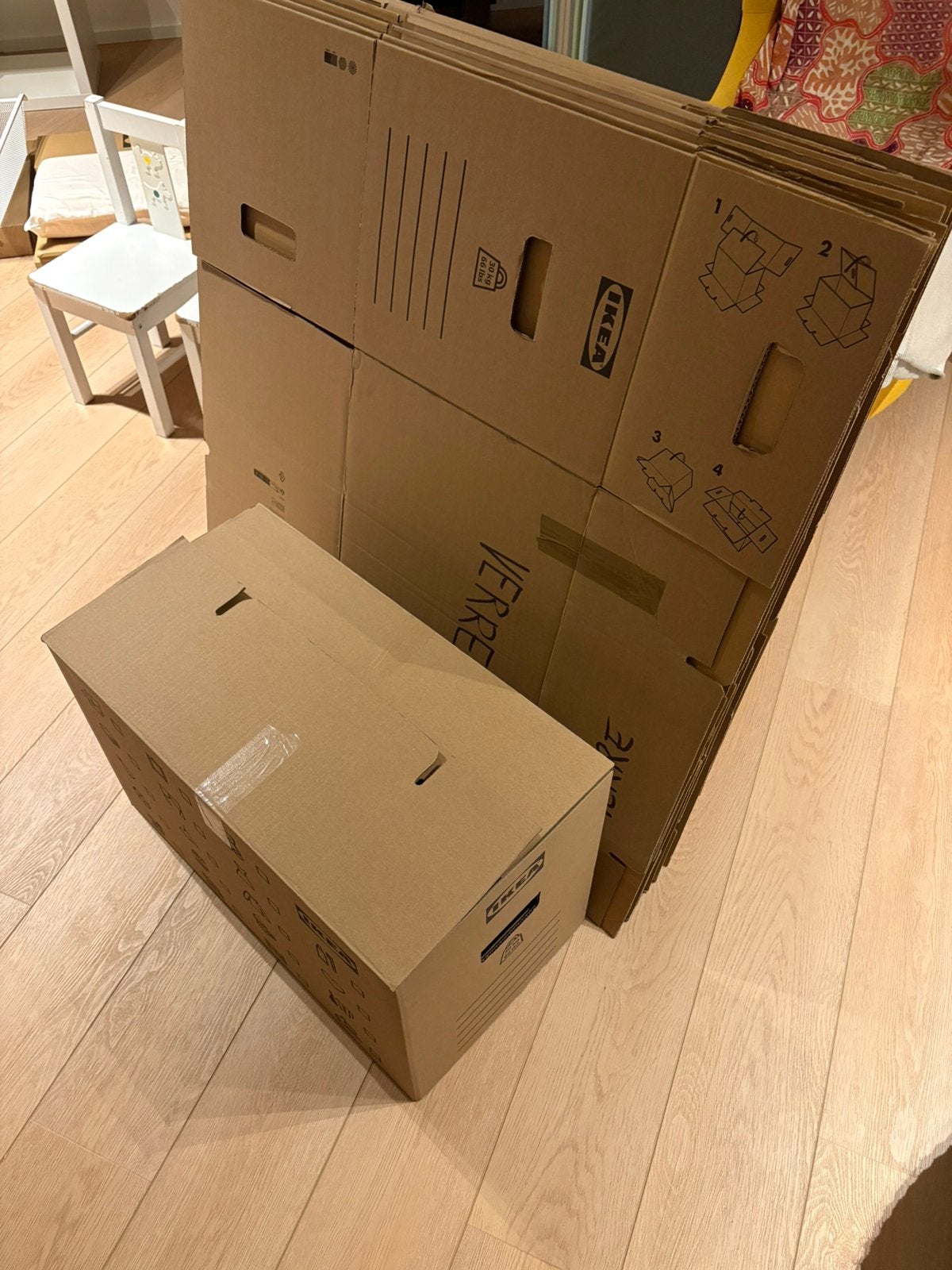 6x cartons de déménagement / moving boxes IKEA DUNDERGUBBE, Ophalen, Gebruikt