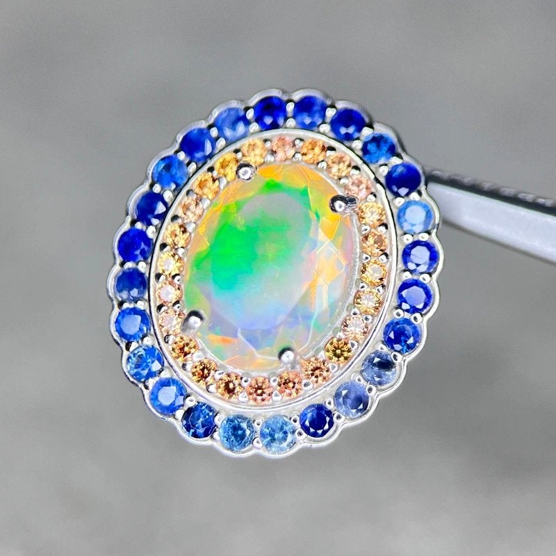 Natuurlijke Fire Opal Pendant – Multi Sapphire, Overige kleuren, Nieuw, Ophalen of Verzenden, Met edelsteen