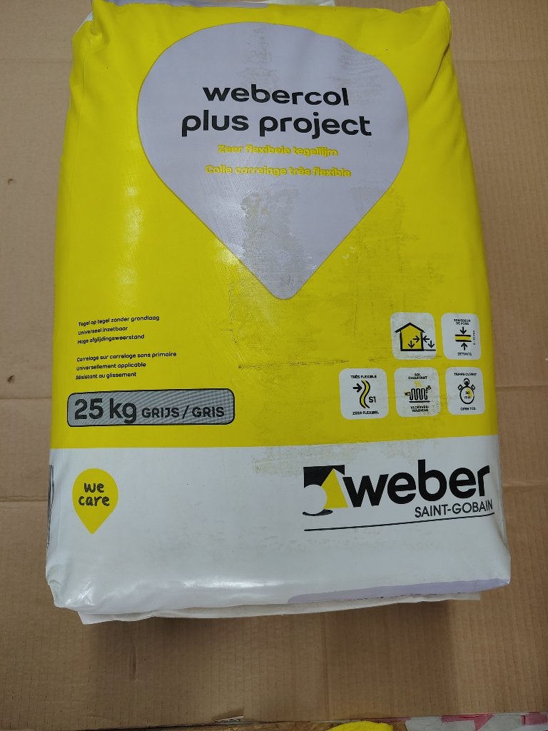 tegellijm Weber colplus 25 KG : 20 € voor de 2 zakken, Doe-het-zelf en Bouw, Ophalen, Nieuw