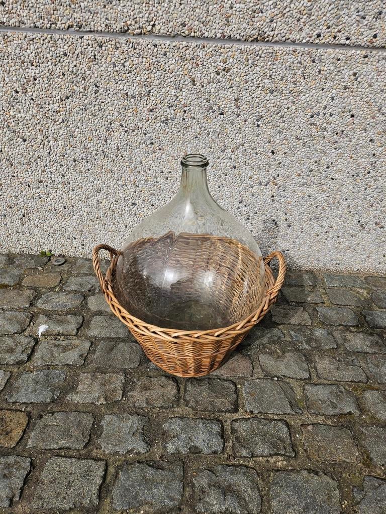 Dame jeanne mandfles met rieten mand, Tuin en Terras, Ophalen