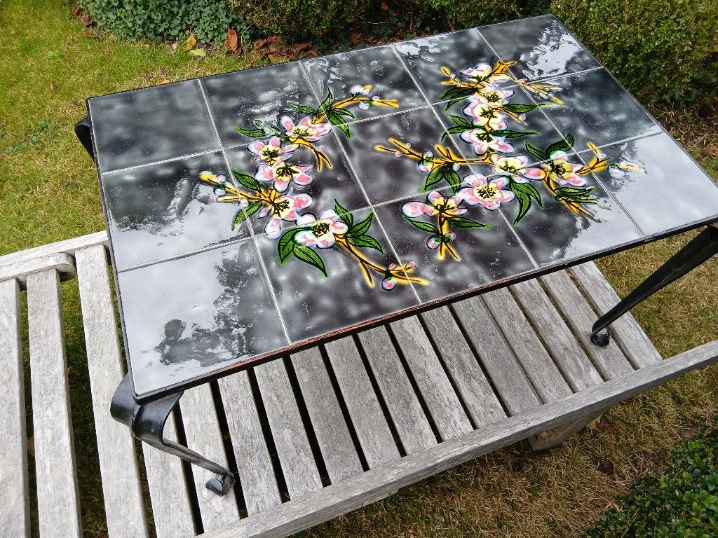 Retro salontafel Vallauris tegeltafel smeedijzer 60s Vintage, Enlèvement, Autres matériaux