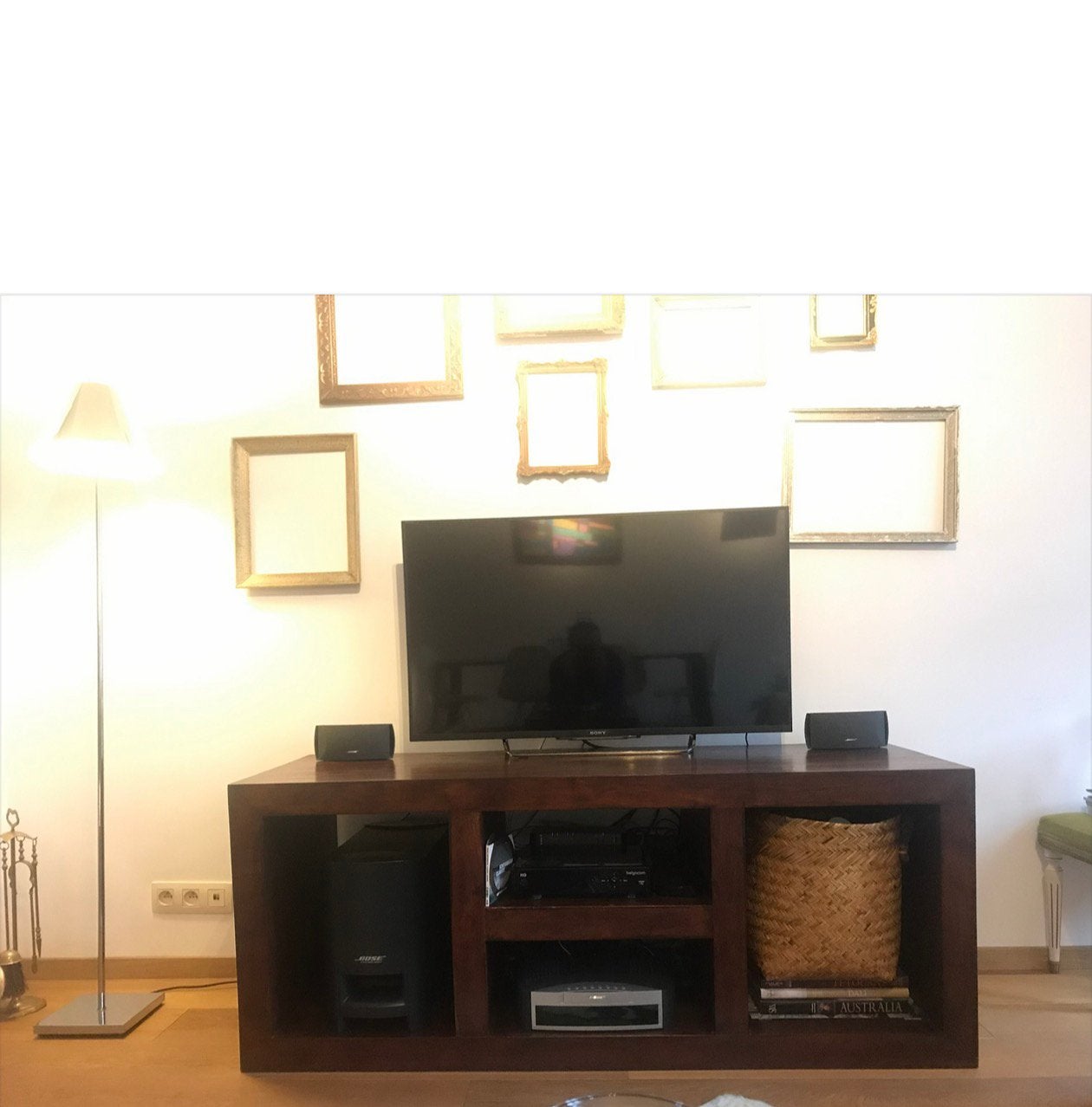 Meuble TV en bois massif – 150 cm – grand rangement, Teck, 25 à 50 cm, Moins de 100 cm, 100 à 150 cm
