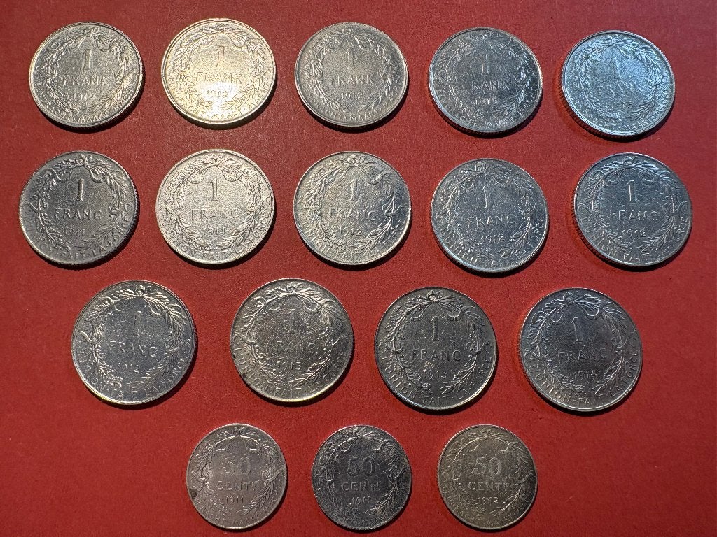 Lot 14 x 1 Frank en 3 x 50 centiem Devreese Albert I (#148#), Ophalen of Verzenden, Zilver, Setje, Zilver