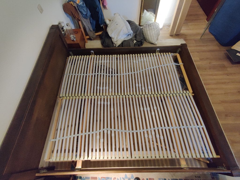 Bed frame, Ophalen, Bruin, Tweepersoons, Zo goed als nieuw