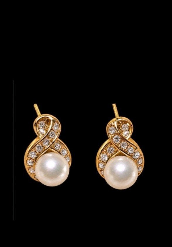 BOUCLES D'OREILLES OR AVEC PERLE ET BRILLANTS, Bijoux, Sacs & Beauté, Enlèvement ou Envoi, Or, Or, Avec pierre précieuse