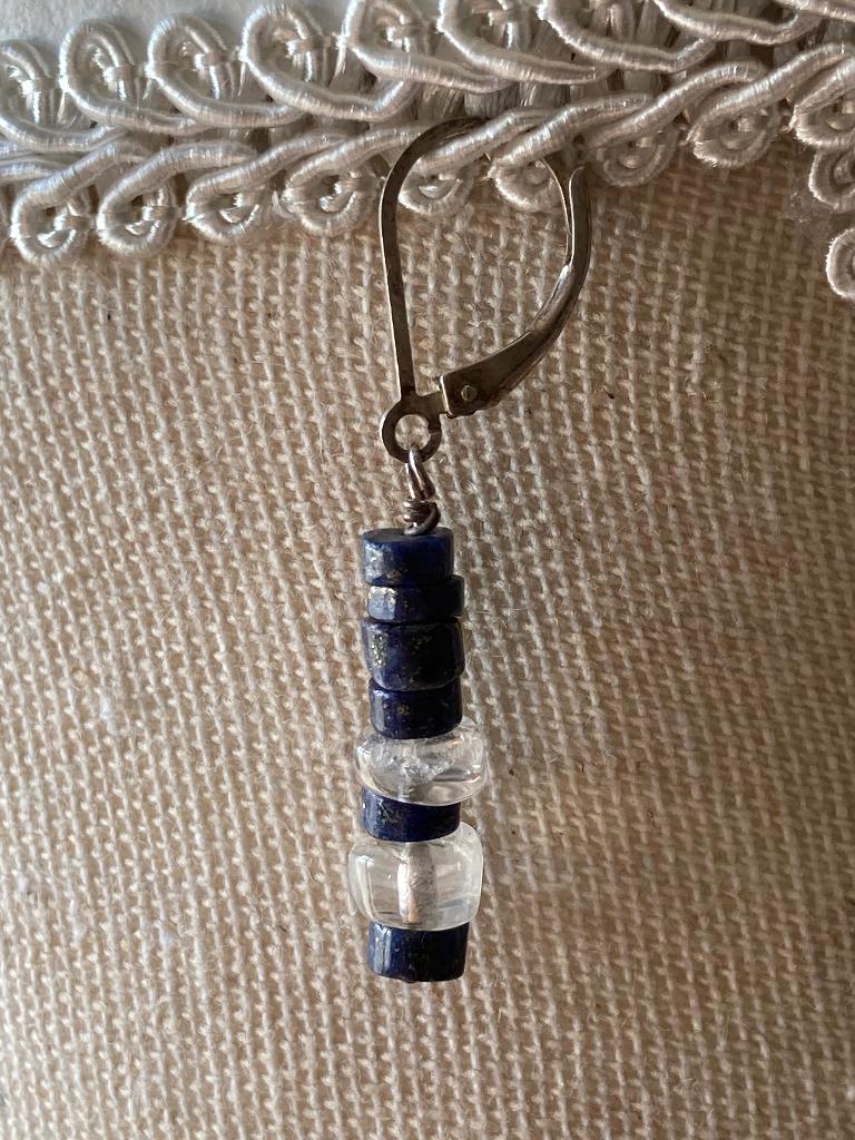 Oorbellen hangers met lapus lazuli en bergkristal, Bijoux, Sacs & Beauté, Boucles d'oreilles, Enlèvement, Autres matériaux, Bleu