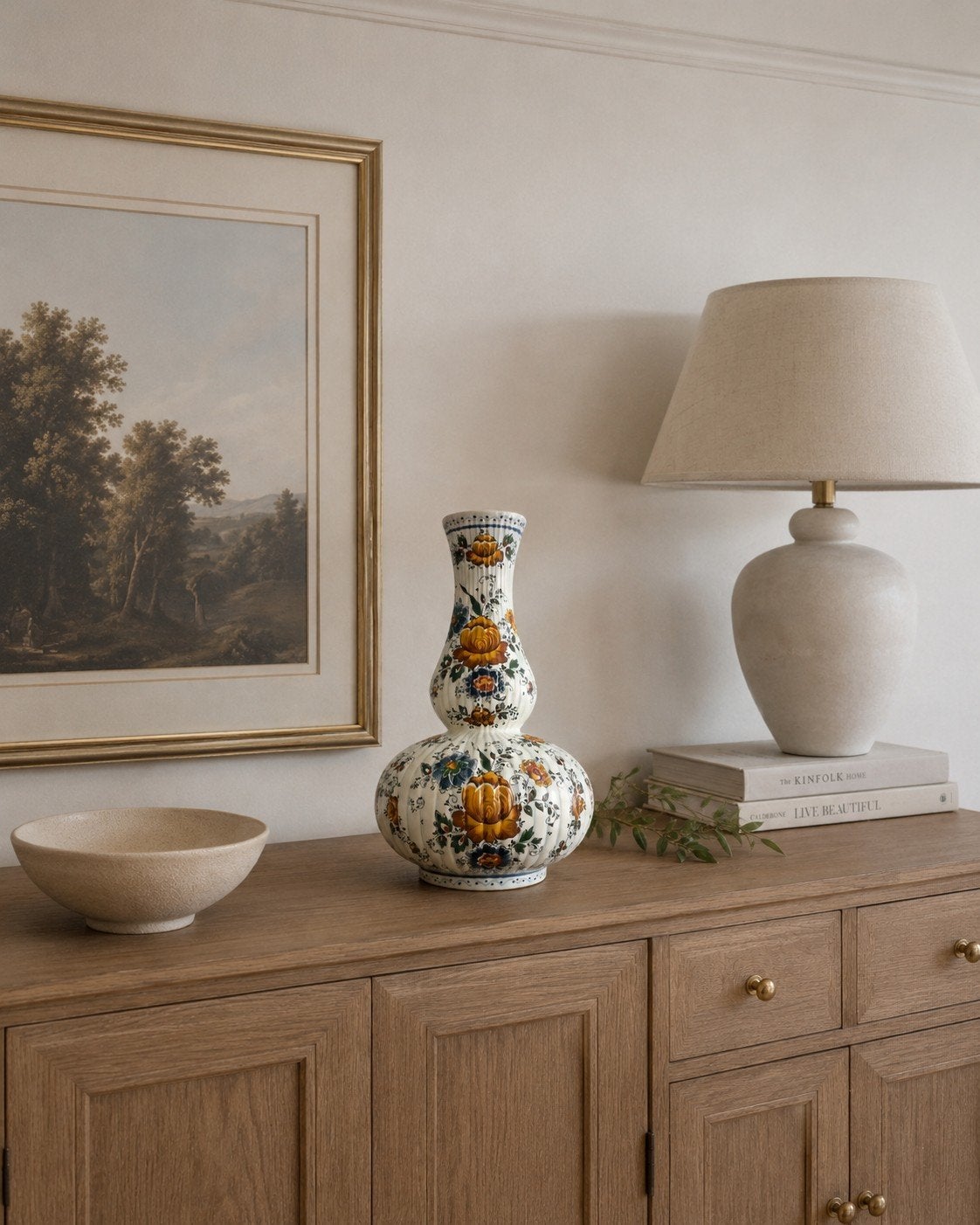 Hubert Bequet Floréal vaas,  handbeschilderd,  32 cm, Antiek en Kunst, Verzenden