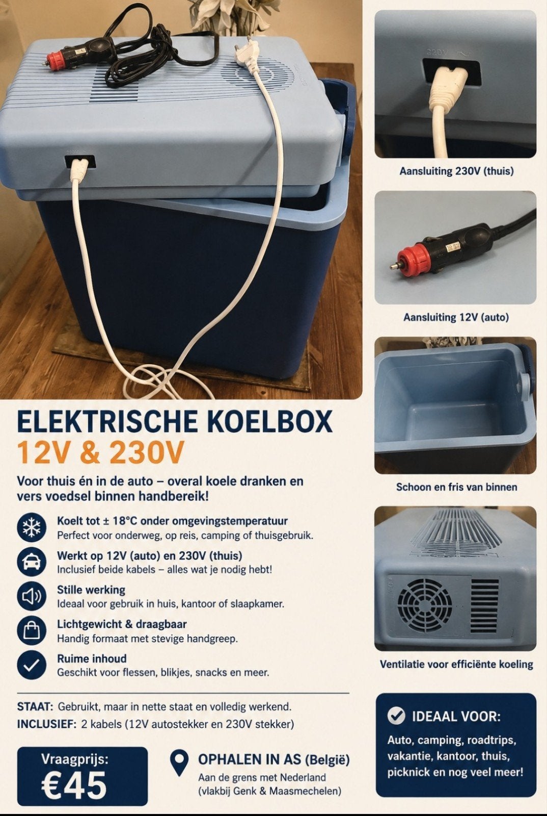 Elektrische koelbox 21 liter – 12V & 230V –euro 25, Caravans en Kamperen, Ophalen, Koelbox