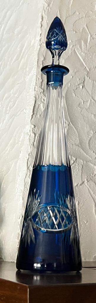 VSL blauwe karaf met dop H:42 cm model Eiffel 1908., Ophalen