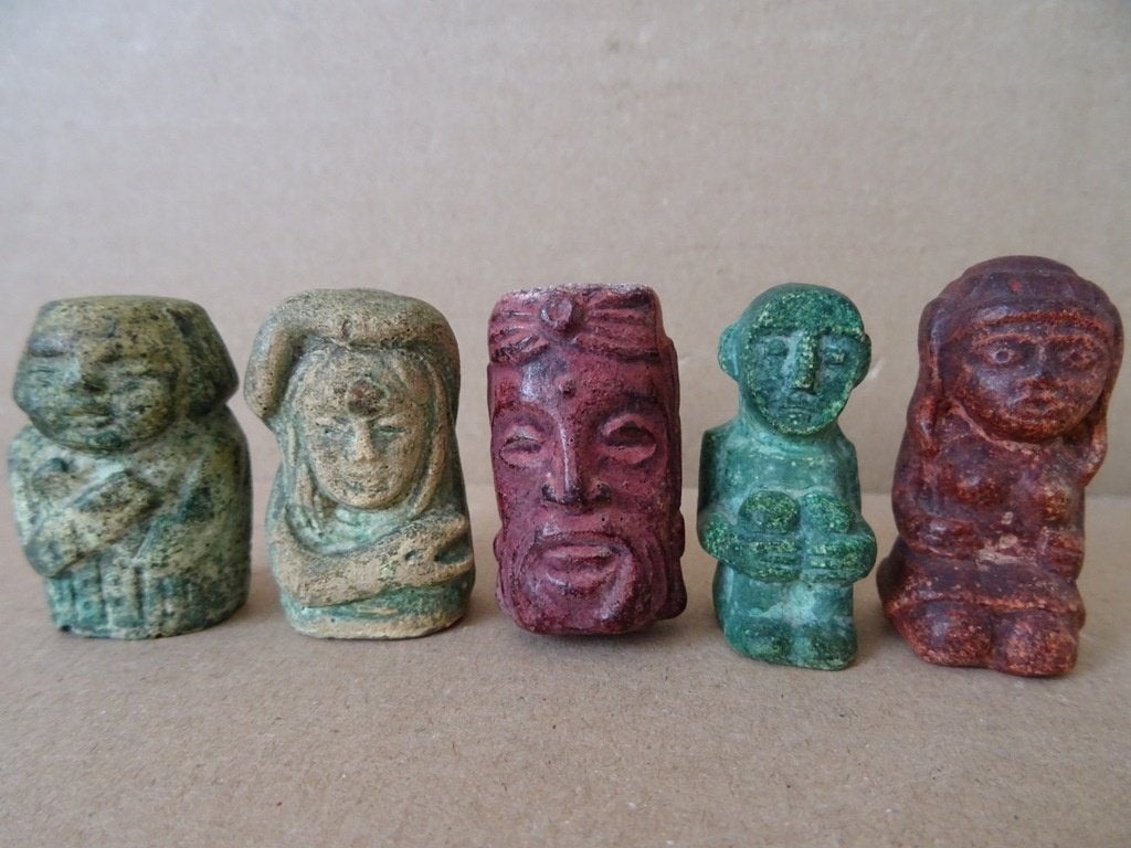Collectie vintage miniatuur beeldjes Peru Mexico Maya stijl, Antiek en Kunst, Ophalen of Verzenden