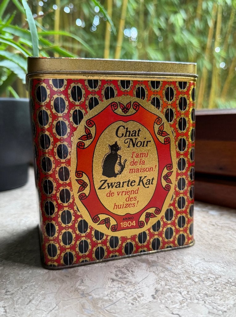 Vintage Koffieblik Chat Noir / Zwarte Kat – Jaren 50/60, Verzamelen, Ophalen of Verzenden, Gebruikt, Verpakking