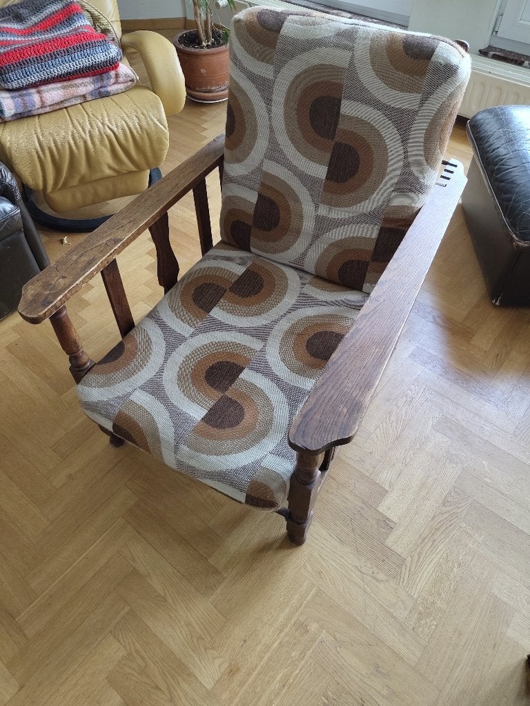 Fauteuil bridge scandinave vintage, Ophalen, Gebruikt, Hout