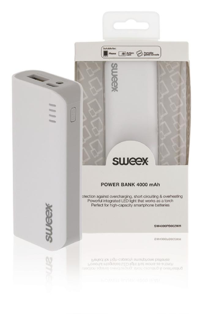 Power Bank Sweex 4000 mAh USB – Blanc, Télécoms, Batteries externes, Enlèvement ou Envoi, Neuf, Sweex