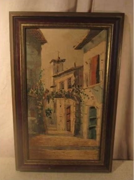 Mooi Geschilderd Werk 'Zuiders Steegje' - 42x36, Doek, Ophalen of Verzenden, Olieverf, Stads- / dorpsgezicht