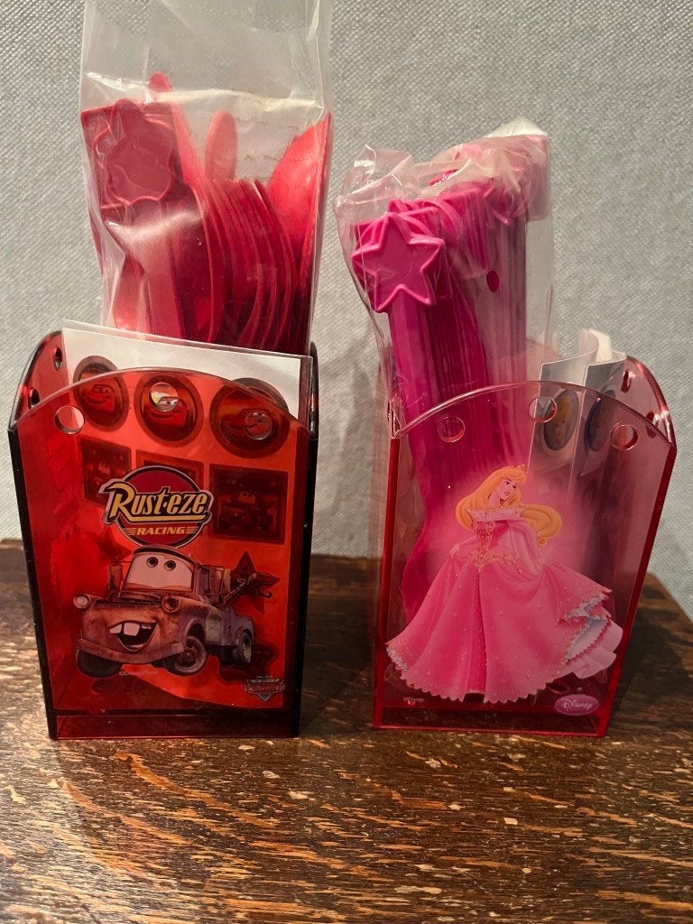 Plastiek bestek disney mes vork lepel met stickers, Ophalen of Verzenden