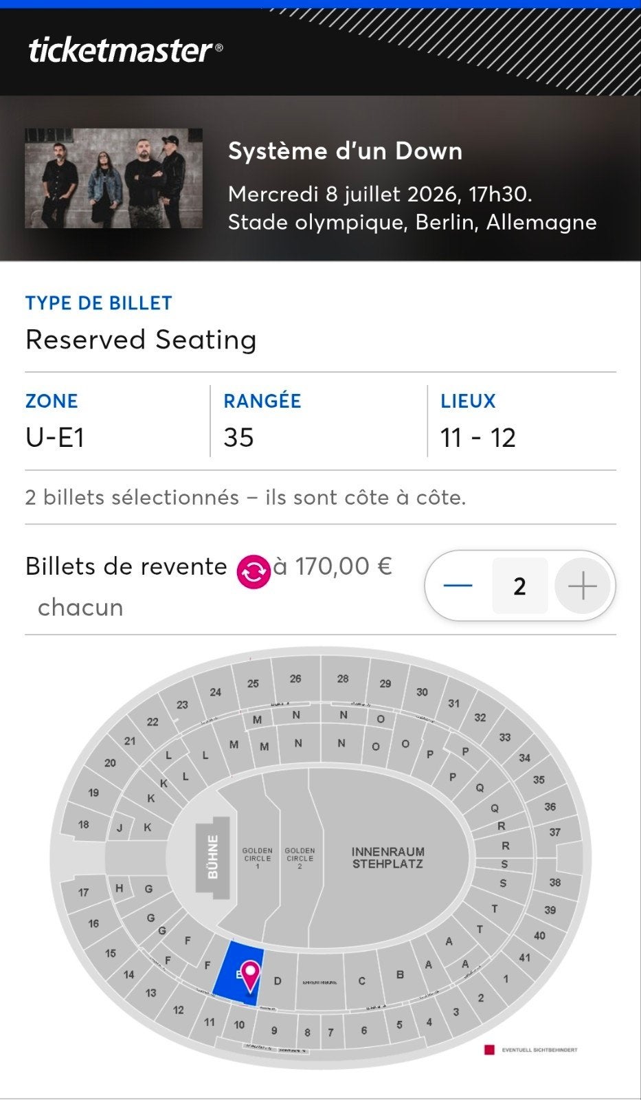 Tickets for System of a Down - Berlin - July 8, Tickets & Billets