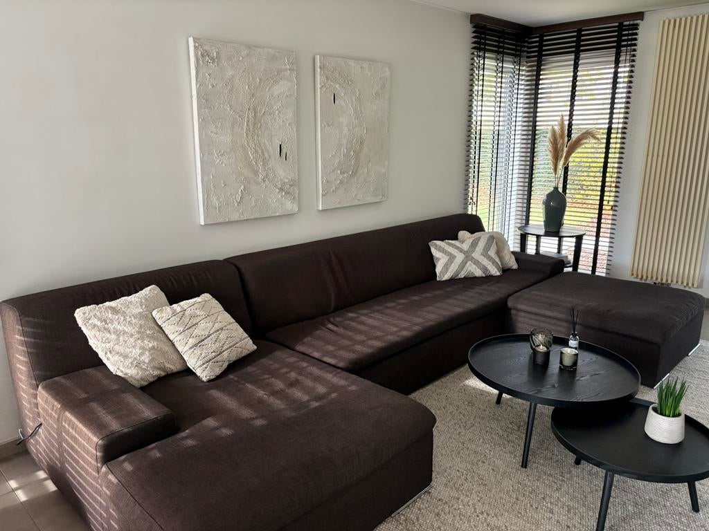 Donkerbruin/antracietgrijs hoeksalon met longchair, Ophalen, Gebruikt, Stof, Modern