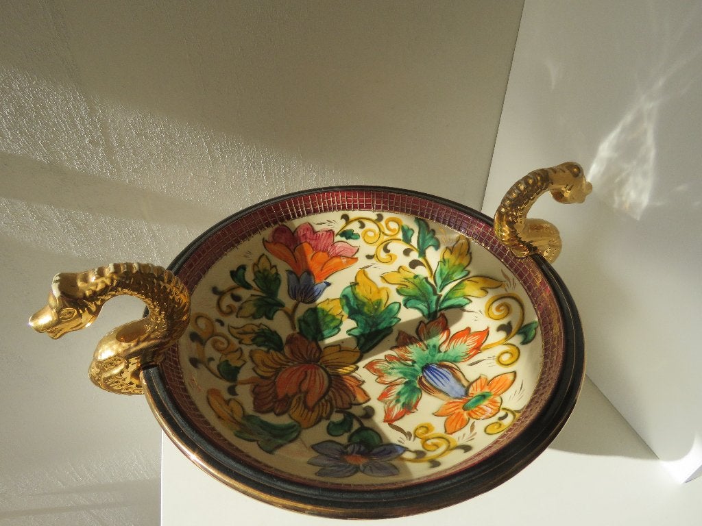 Bol central, bol à fruits, fleurs en bouquet, hippocampe, Antiquités & Art, Enlèvement ou Envoi
