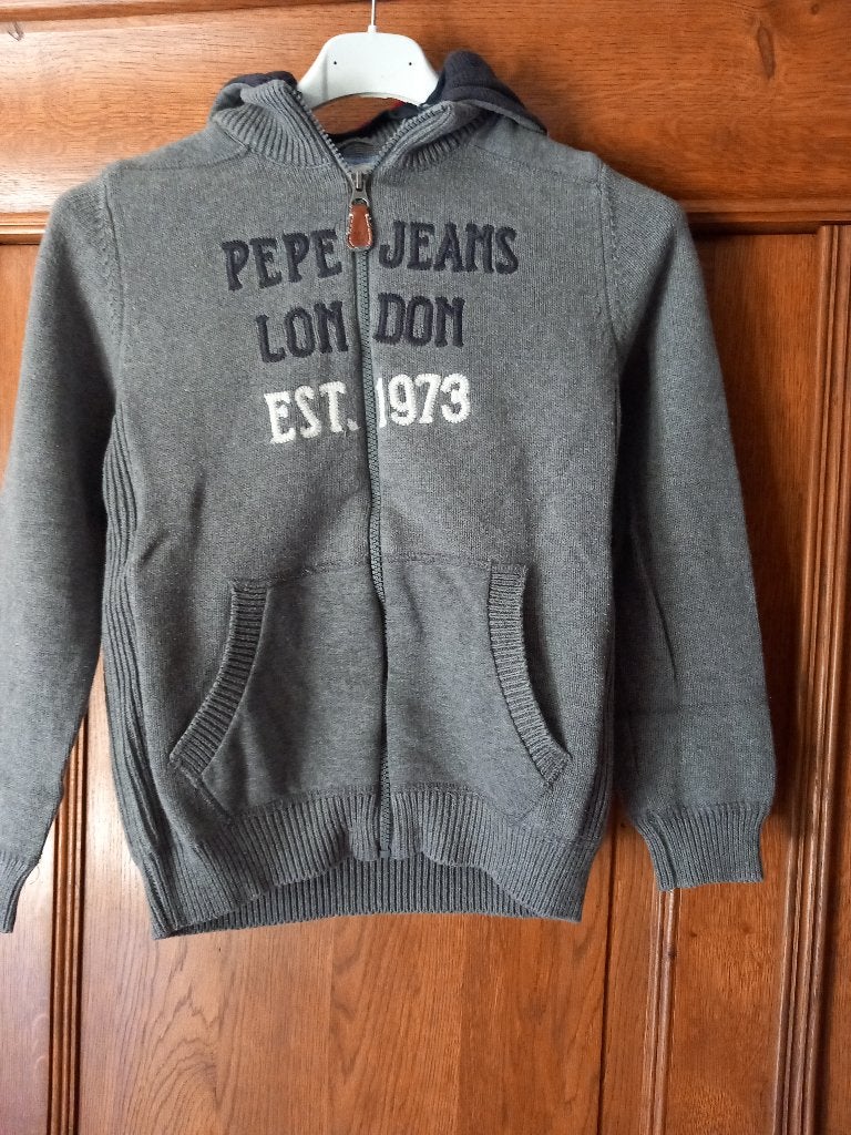 PEPE JEANS - gilet gris - L.M. - capuche - taille 10 ans, Garçon, Pull ou Veste, Comme neuf, PEPE JEANS