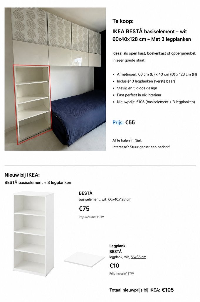 IKEA BESTÅ basiselement wit 60x40x128 cm met 3 legplanken, Ophalen, Met plank(en), Gebruikt, 100 tot 150 cm