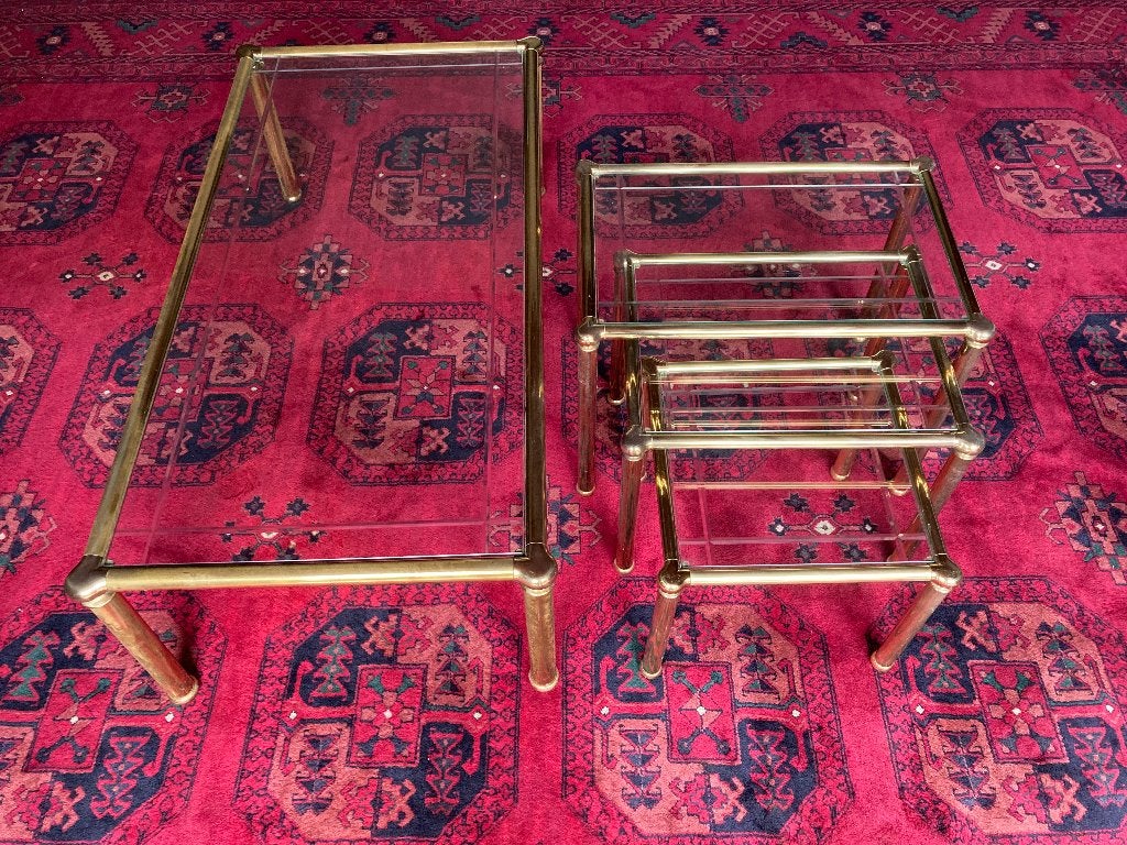 Table basse et 3 tables d'appoint, Maison & Meubles, 100 à 150 cm, Verre, Enlèvement, Utilisé