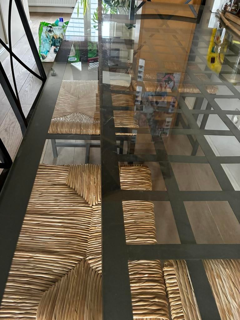 Ikea glazen tafel met 4 stoelen, 150 à 200 cm, Cinq personnes ou plus, Enlèvement, Utilisé