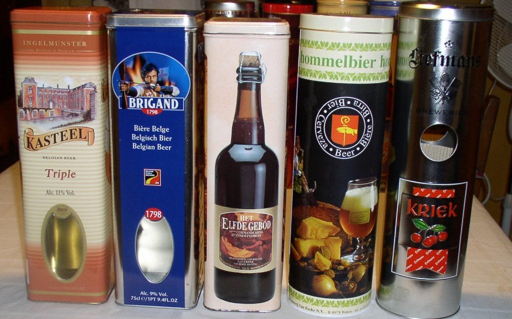 Diverse lege blikken dozen voor bierflesjes (p.st. 4 euro), Ophalen of Verzenden, Gebruikt, Reclamebord, Plaat of Schild, Overige merken