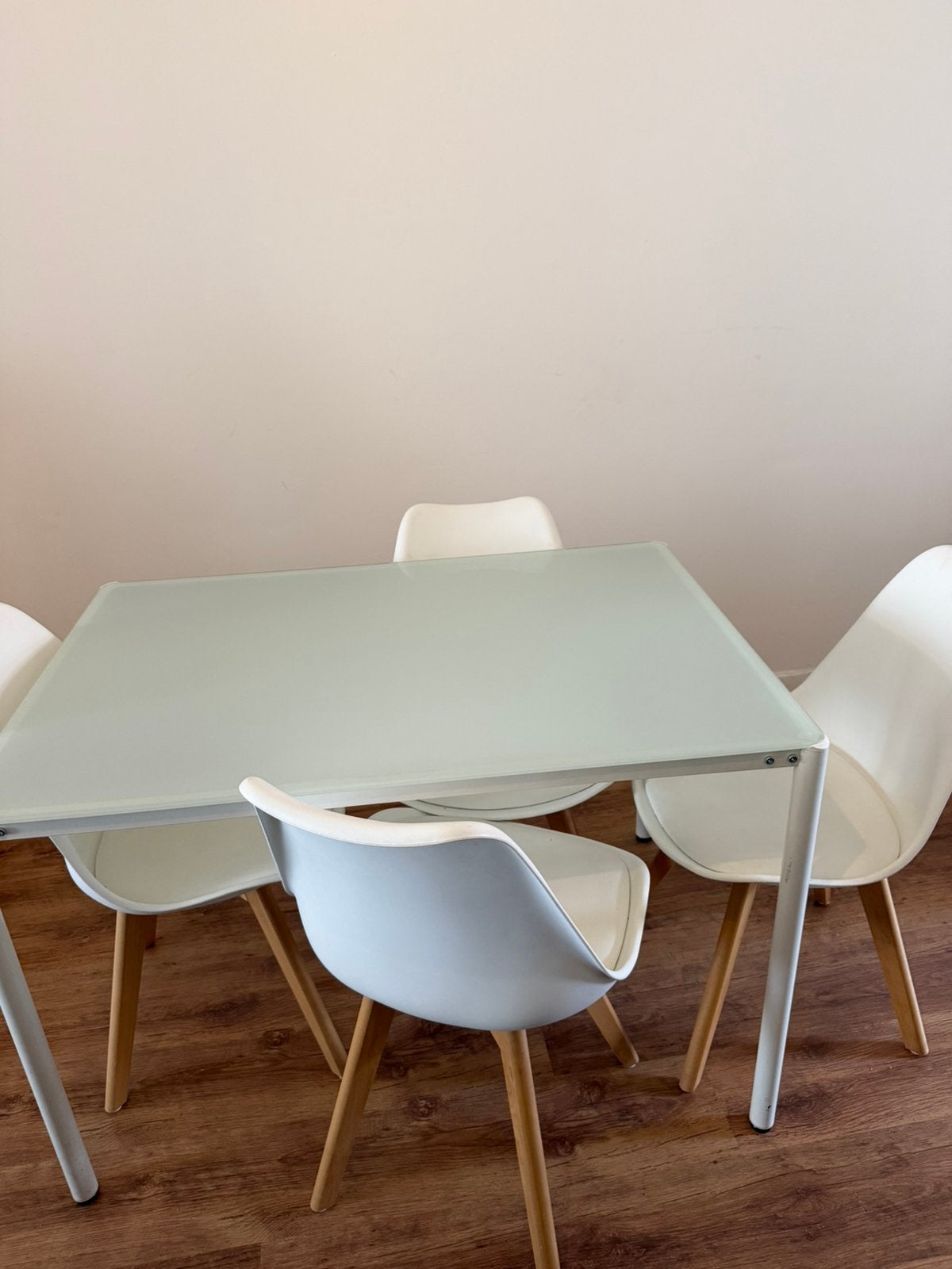 Eettafel + 4 stoelen, Ophalen, Zo goed als nieuw, Glas