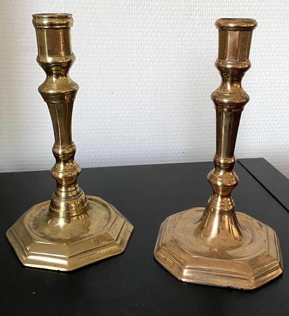 2 antieke koperen kandelaars uit de 19e eeuw, Antiek en Kunst, Ophalen of Verzenden, Koper of Brons