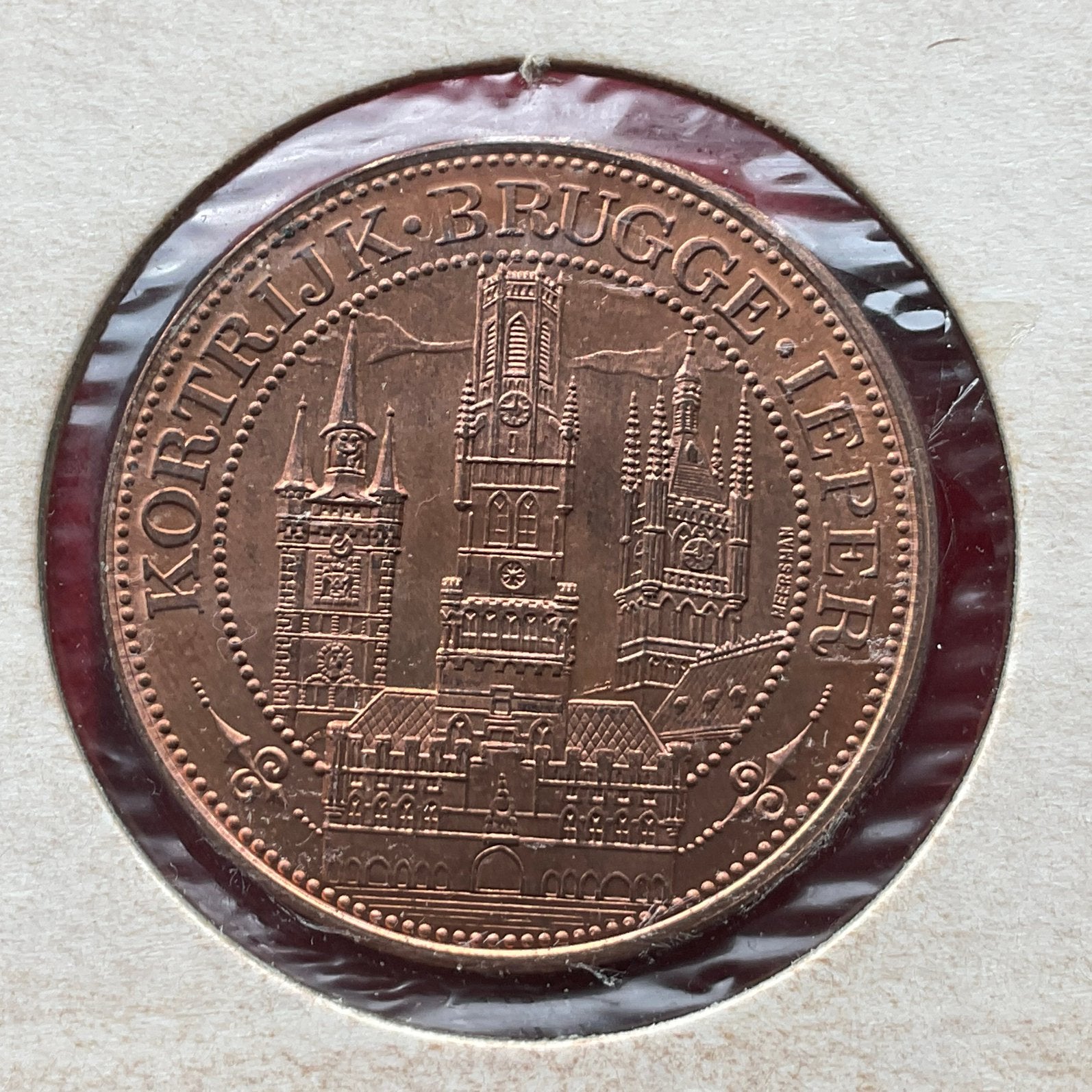 Brugge/Ieper/Kortrijk prachtige penning - 1981, Verzenden, Metaal, Losse munt