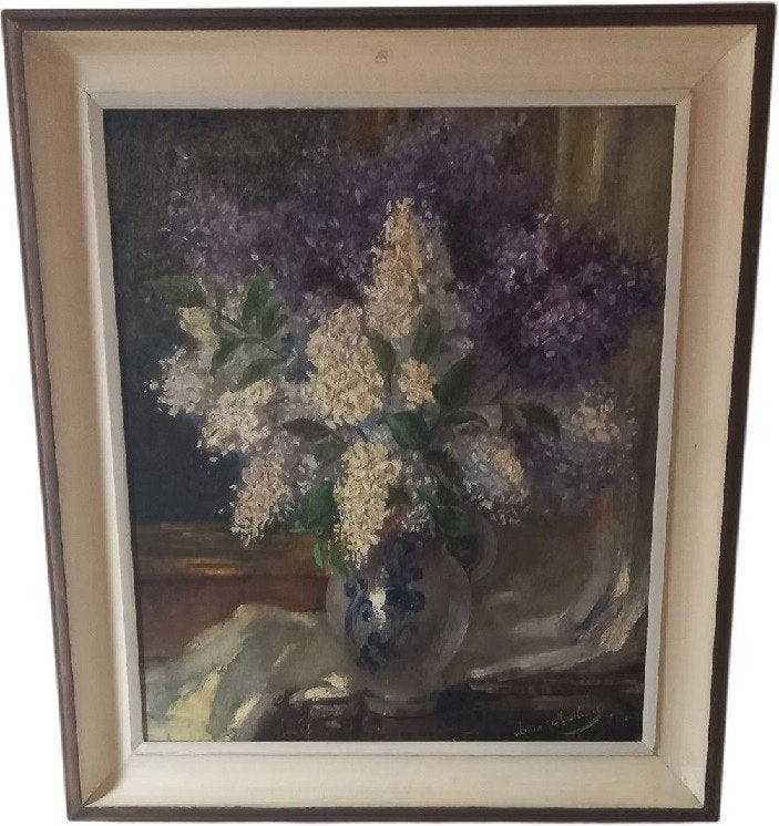 Anne Maillart "bloemenstilleven". 20ste eeuw., Ophalen, Olieverf, Bloemen, Doek