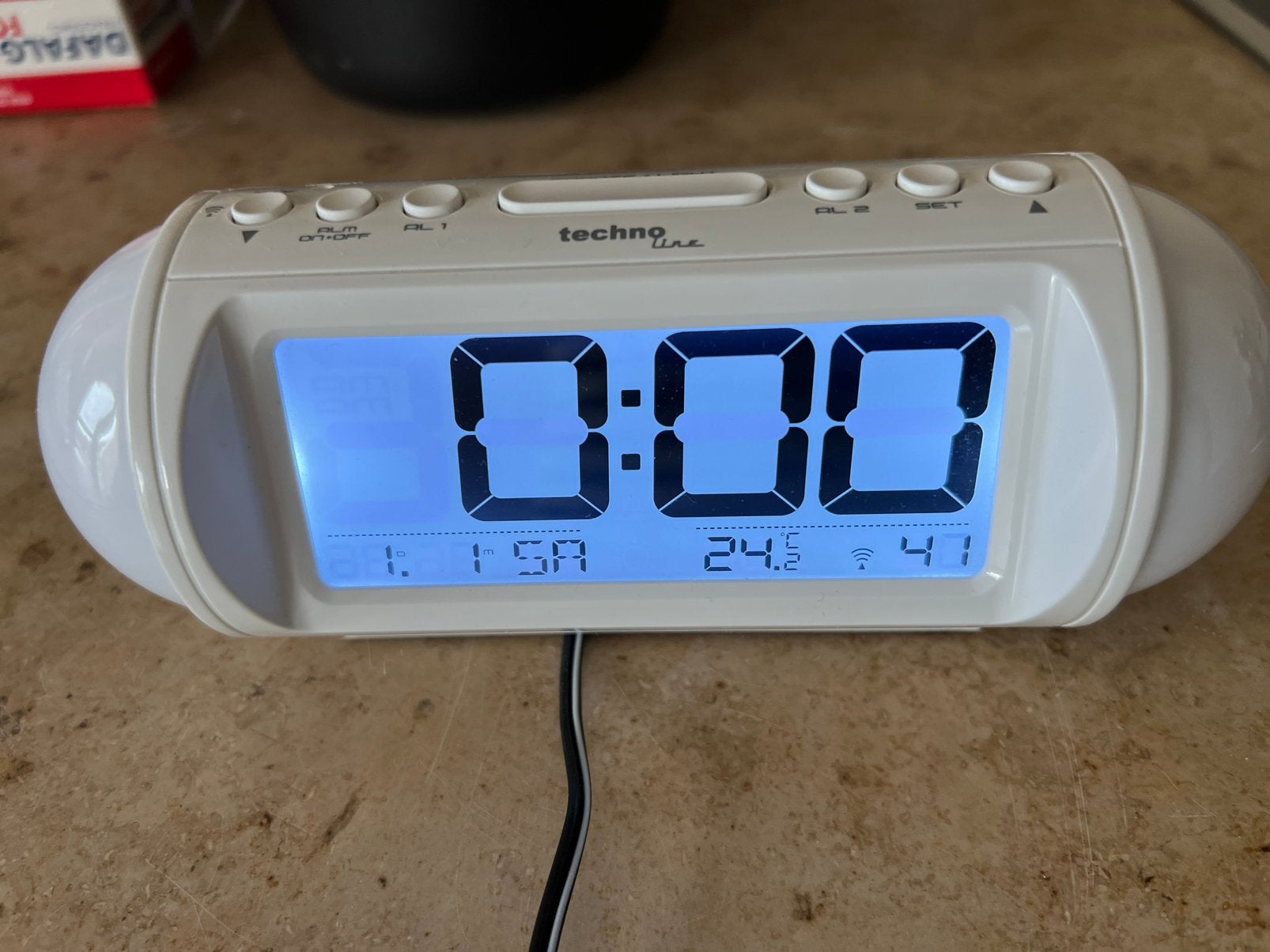 White DCF-77 Radiogestuurde wekker met verlichting, Electroménager, Enlèvement ou Envoi, Neuf, Digital