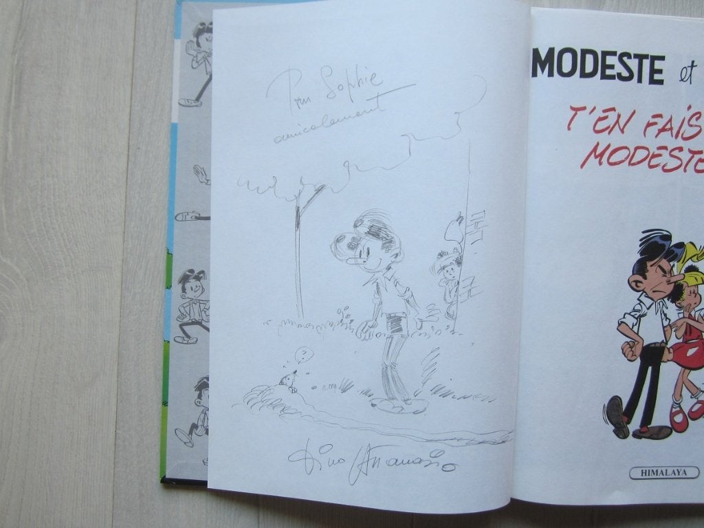Modeste et Pompon - R5 dédicacée avec dessin, Livres, Enlèvement ou Envoi, Une BD, Dino Attanasio, Comme neuf