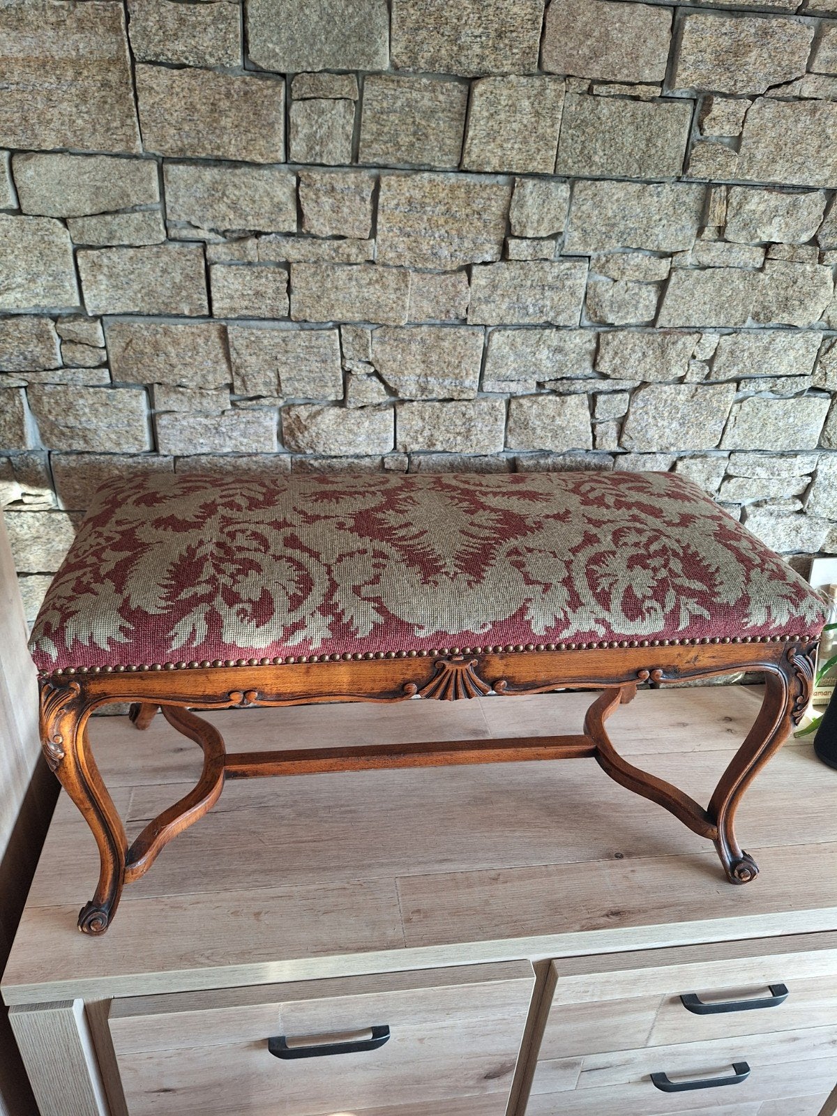 Banquette / Tabouret de pied style Louis XV bois sculpté (90, Enlèvement