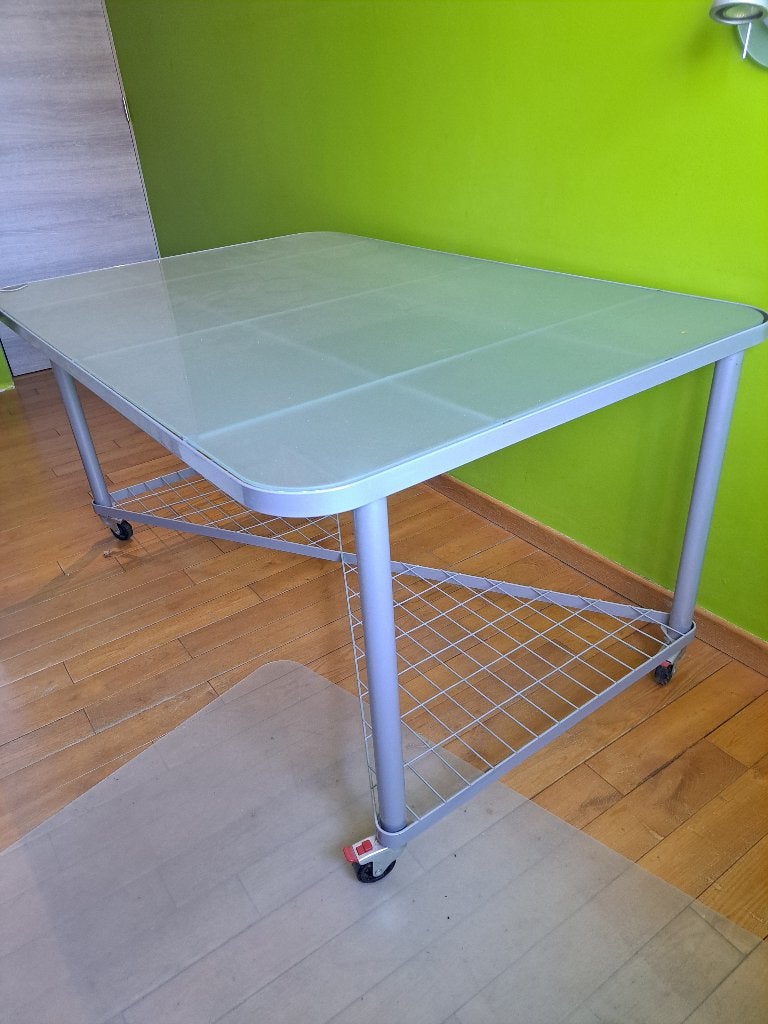 Bureau en verre, Maison & Meubles, Bureaux, 95 cm, Avec roues, Enlèvement, Utilisé