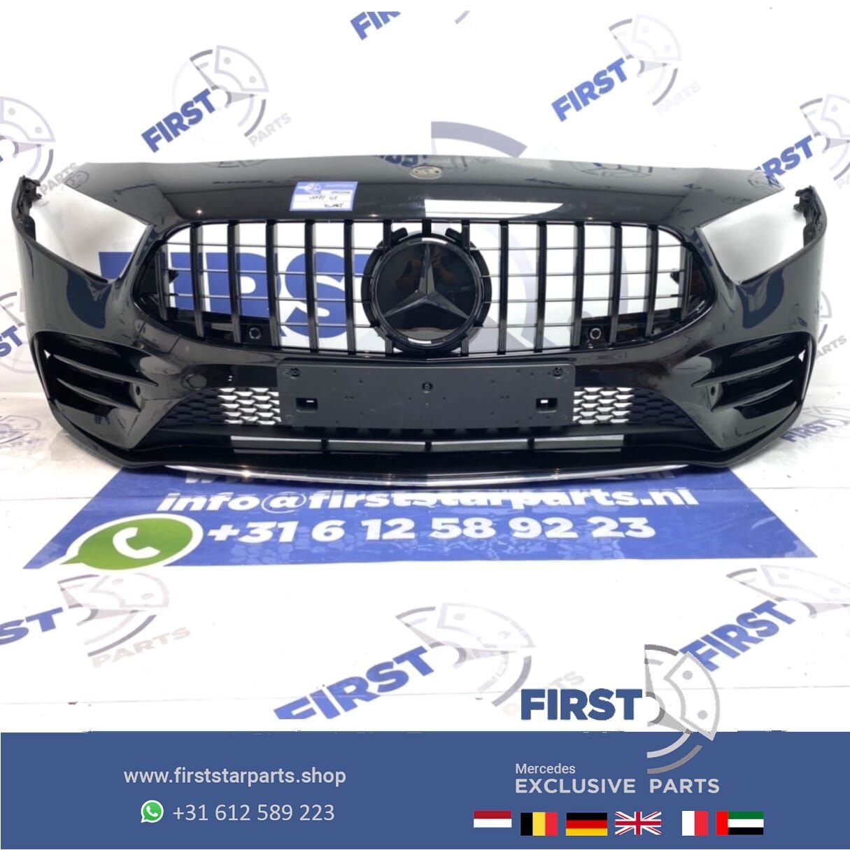 W177 AMG A35 VOORBUMPER A KLASSE 2020 35 ZWART COMPLEET MET, Gebruikt, -, Voor, Ophalen of Verzenden