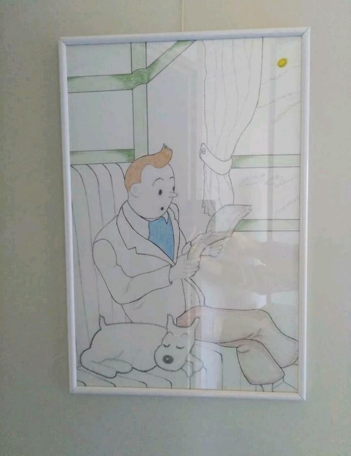Door privé persoon gemaakte Kuifje tekening 40 x 60 cm, Ophalen of Verzenden