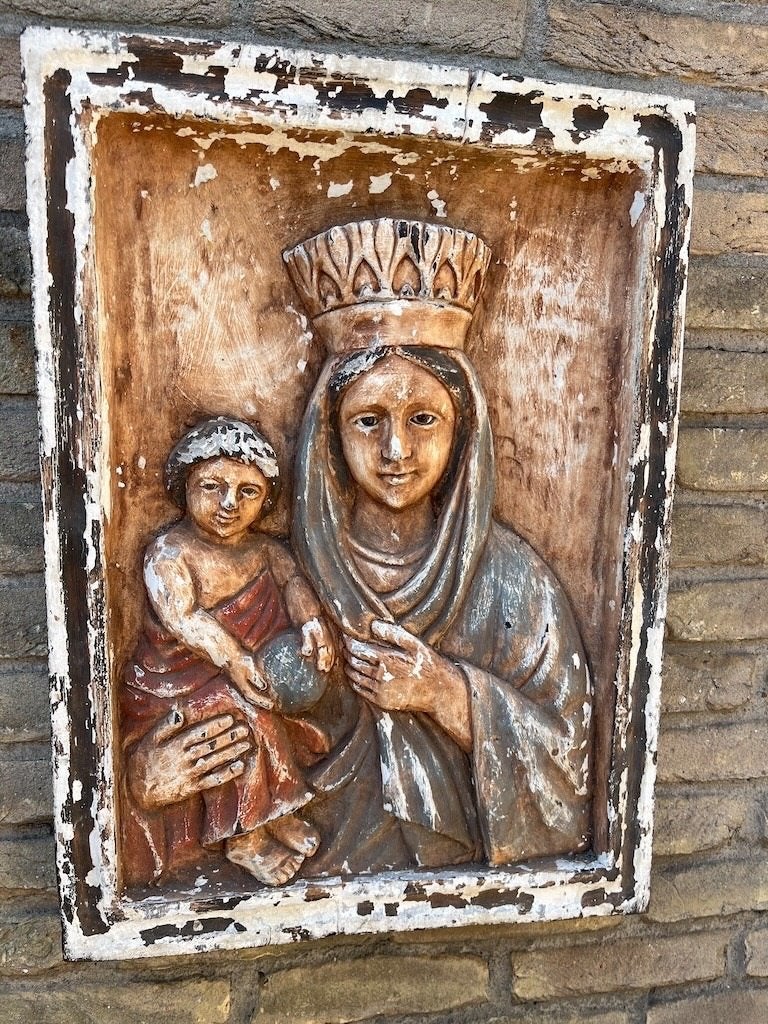 Antieke Houten Icoon afbeelding Maria en Jezus Datering 1875, Antiek en Kunst, Ophalen