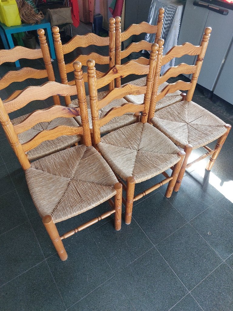 6 rieten stoelen, Huis en Inrichting, Stoelen, Ophalen, Barok, Bruin, Riet of Rotan