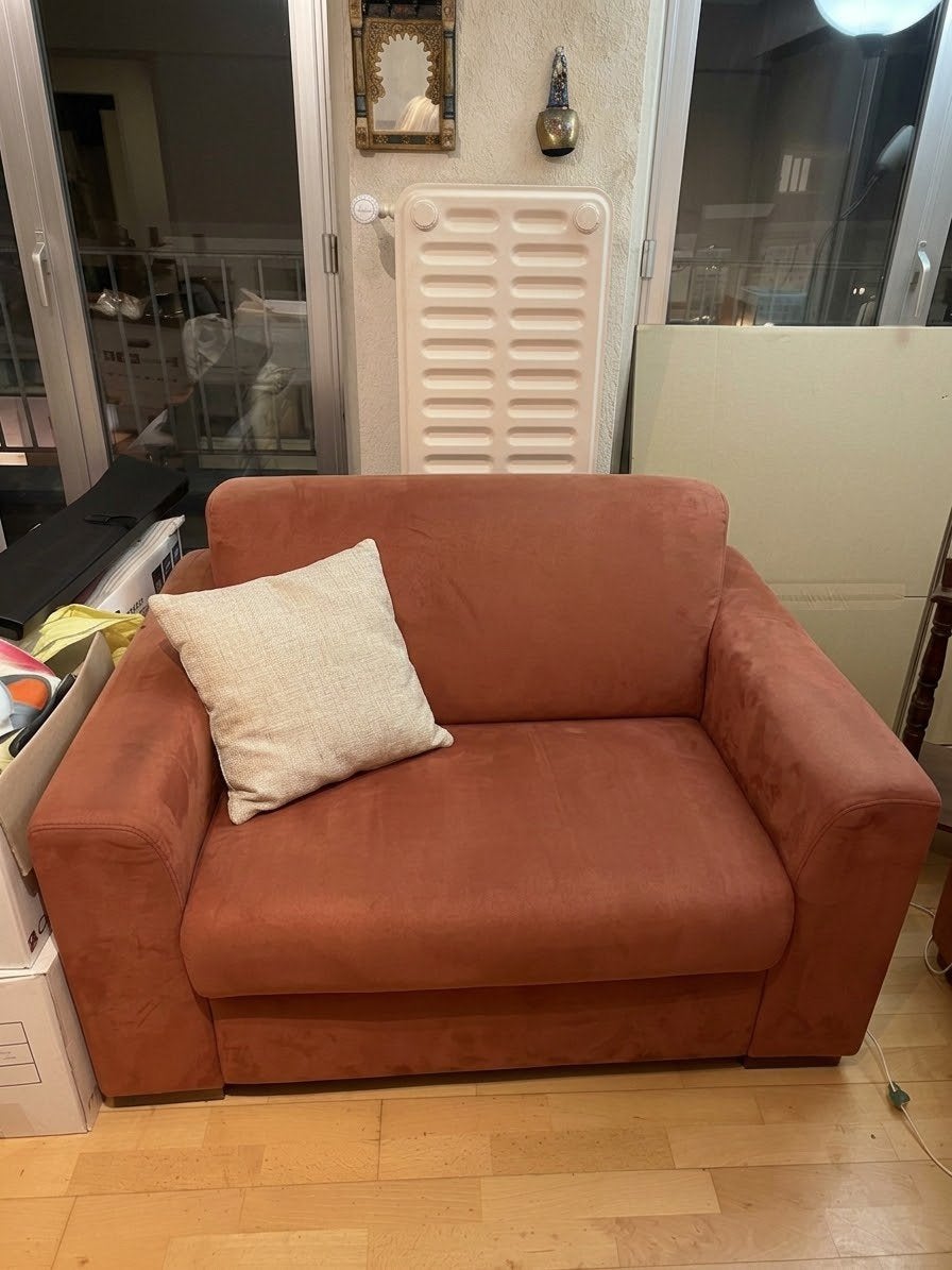 Gratis af te halen: Natuzzi 1,5-zits fauteuil (Terracotta), Ophalen, Gebruikt, Eenpersoons, 75 tot 100 cm
