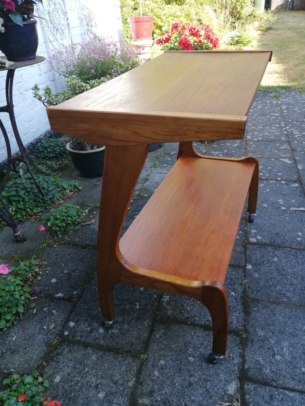 vintage sidetable, trolley, Ophalen, Gebruikt, 50 tot 100 cm, Teakhout