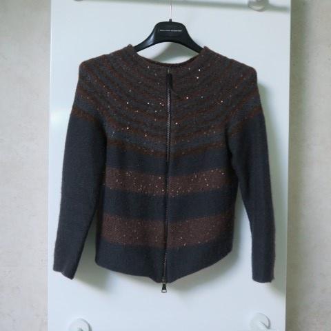 Gileetje streep cashmere pailletjes F. Filippi mt 38 (it 42), Kleding | Dames, Maat 38/40 (M), Bruin, Ophalen of Verzenden, Zo goed als nieuw