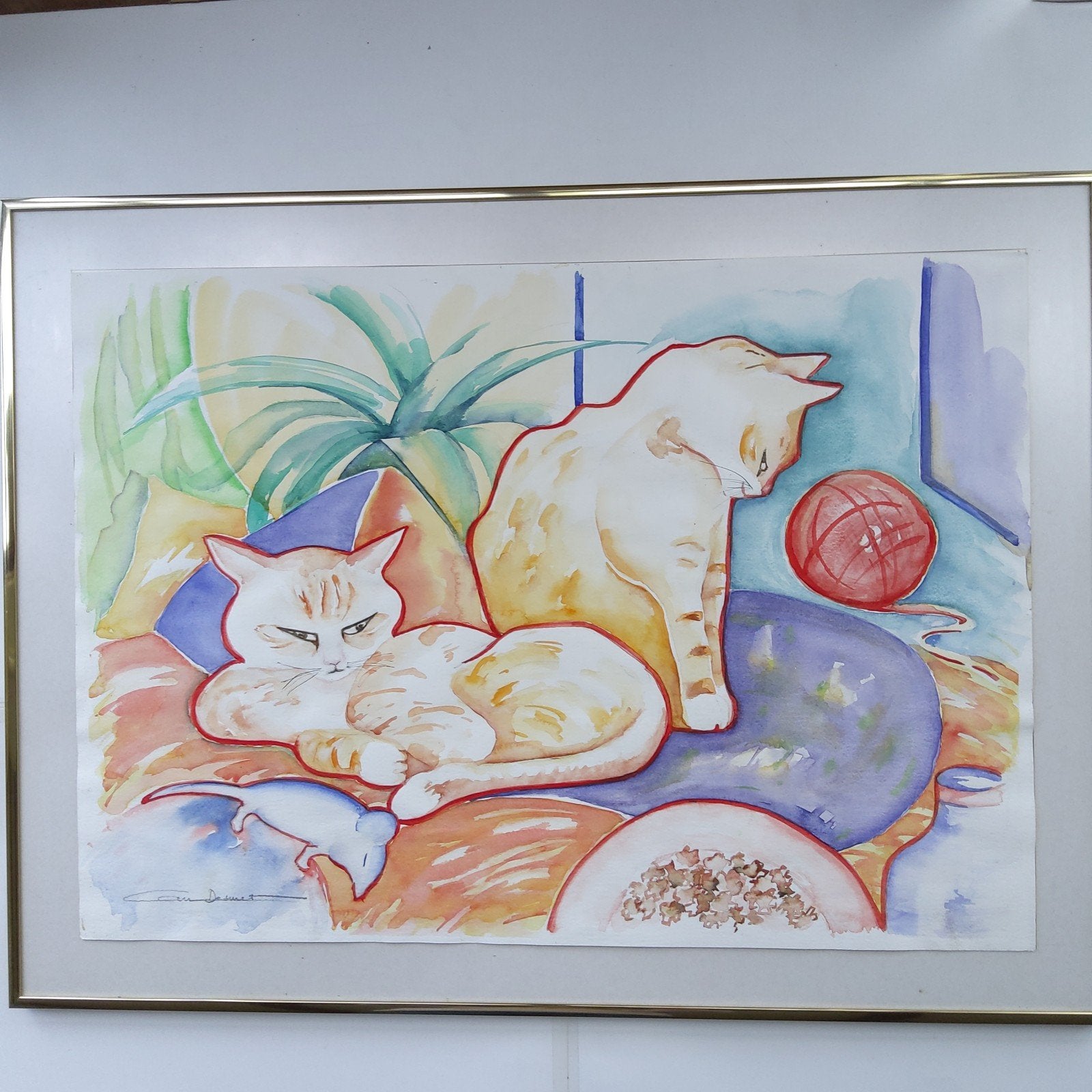 Grote originele Aquarel. Niet ingelijst. 70 x 50 cm, Antiek en Kunst, Ophalen, Gesigneerd, Aquarel, Dieren