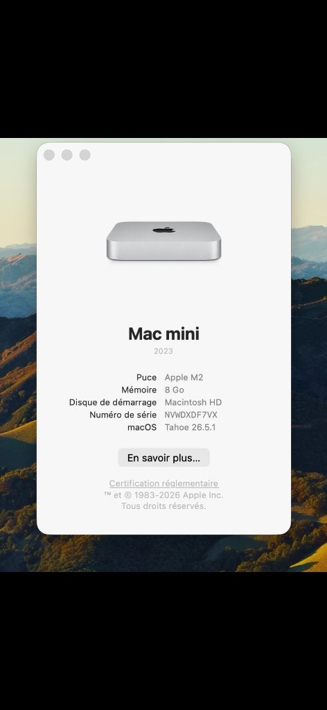 Apple Mac mini M2 2023 - 8Go/256 Go - Etat neuf boîte, Informatique & Logiciels, Apple M2, 256 GB, 8 GB, Comme neuf
