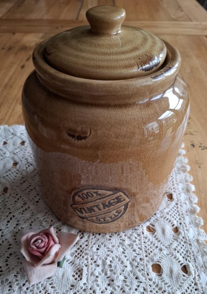 Grote bruine 100 % vintage style, voorraad pot , oude look, Antiek en Kunst, Ophalen of Verzenden