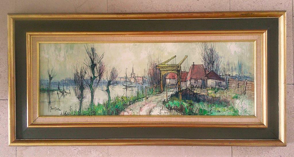 Riviergezicht met ophaalbrug - Francois Franc 1926-1989, Ophalen of Verzenden